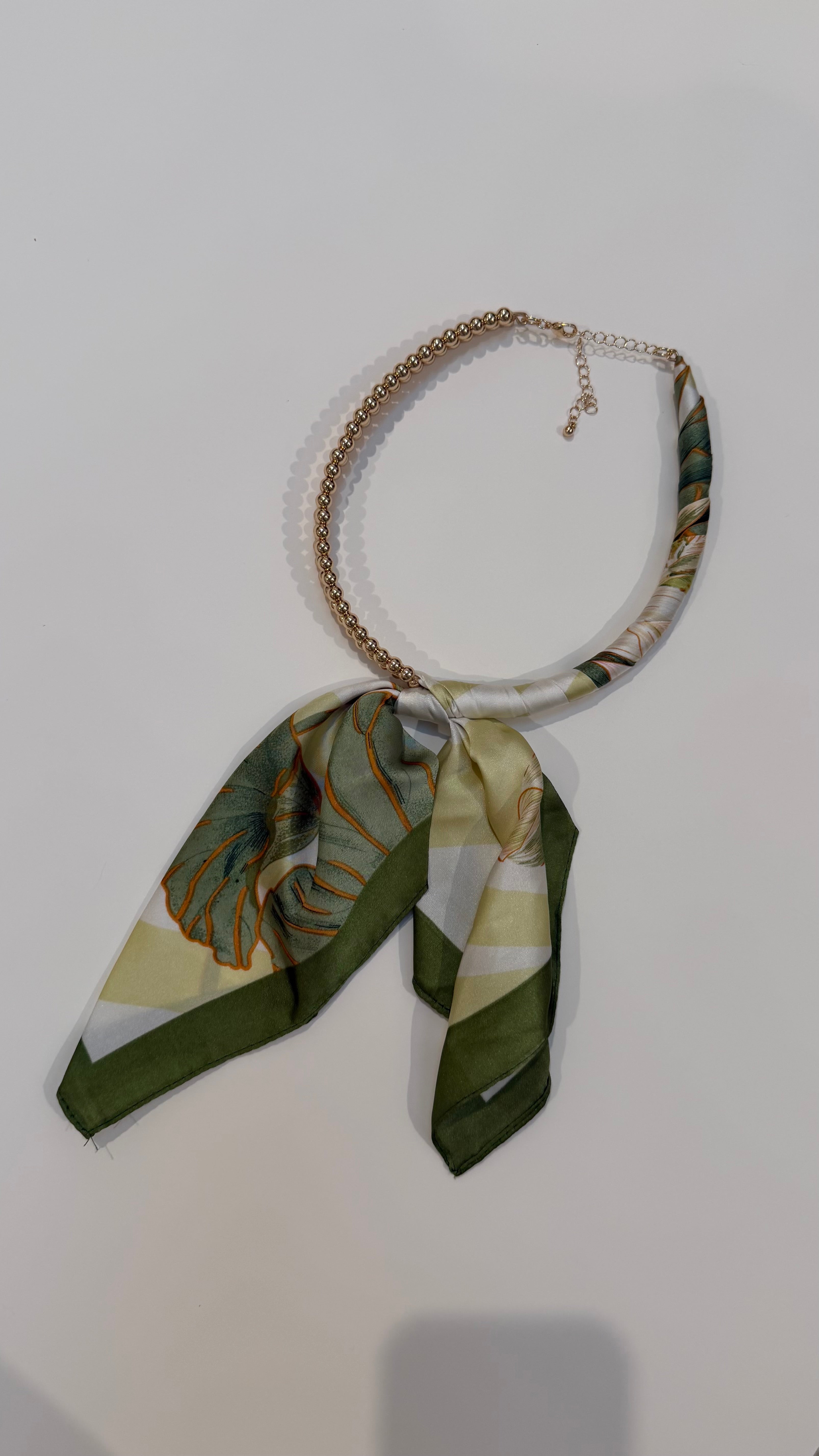 Green Scarf Beaded Necklace